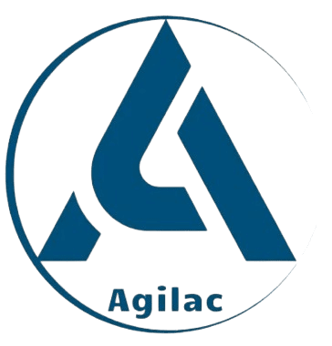 Blue geometric logo with text